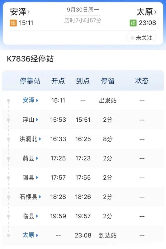 安泽到太原K7836经停站