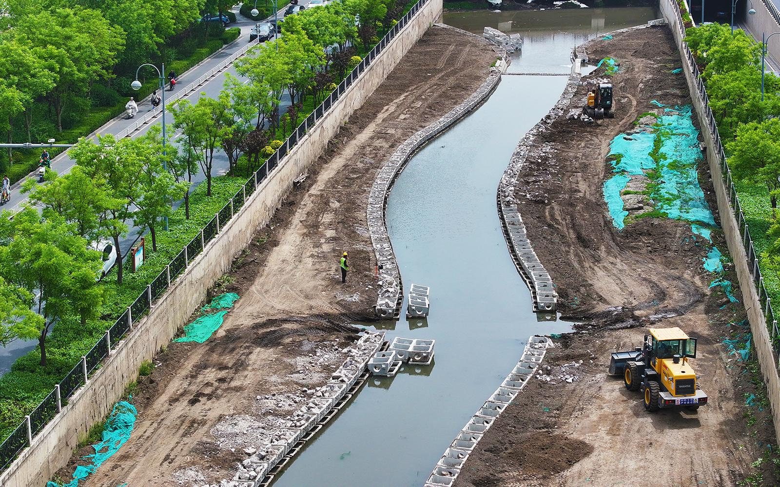 玉门河改造现场