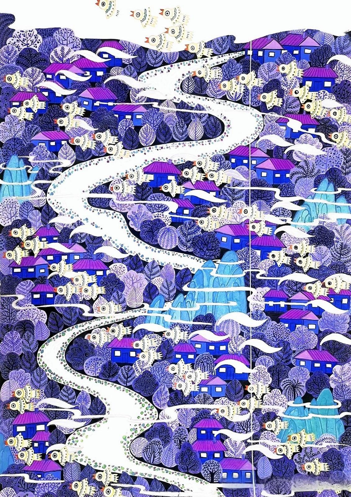 张先花《山村新韵,紫气东来》