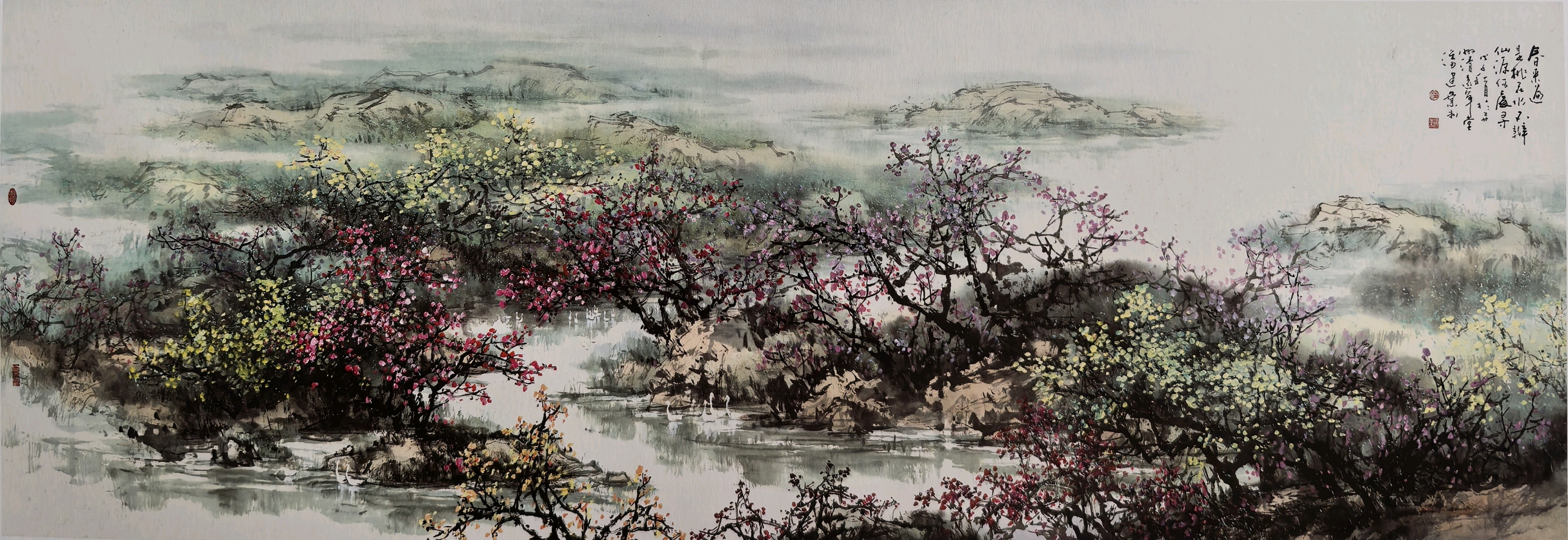 国画《春来遍是桃花水》