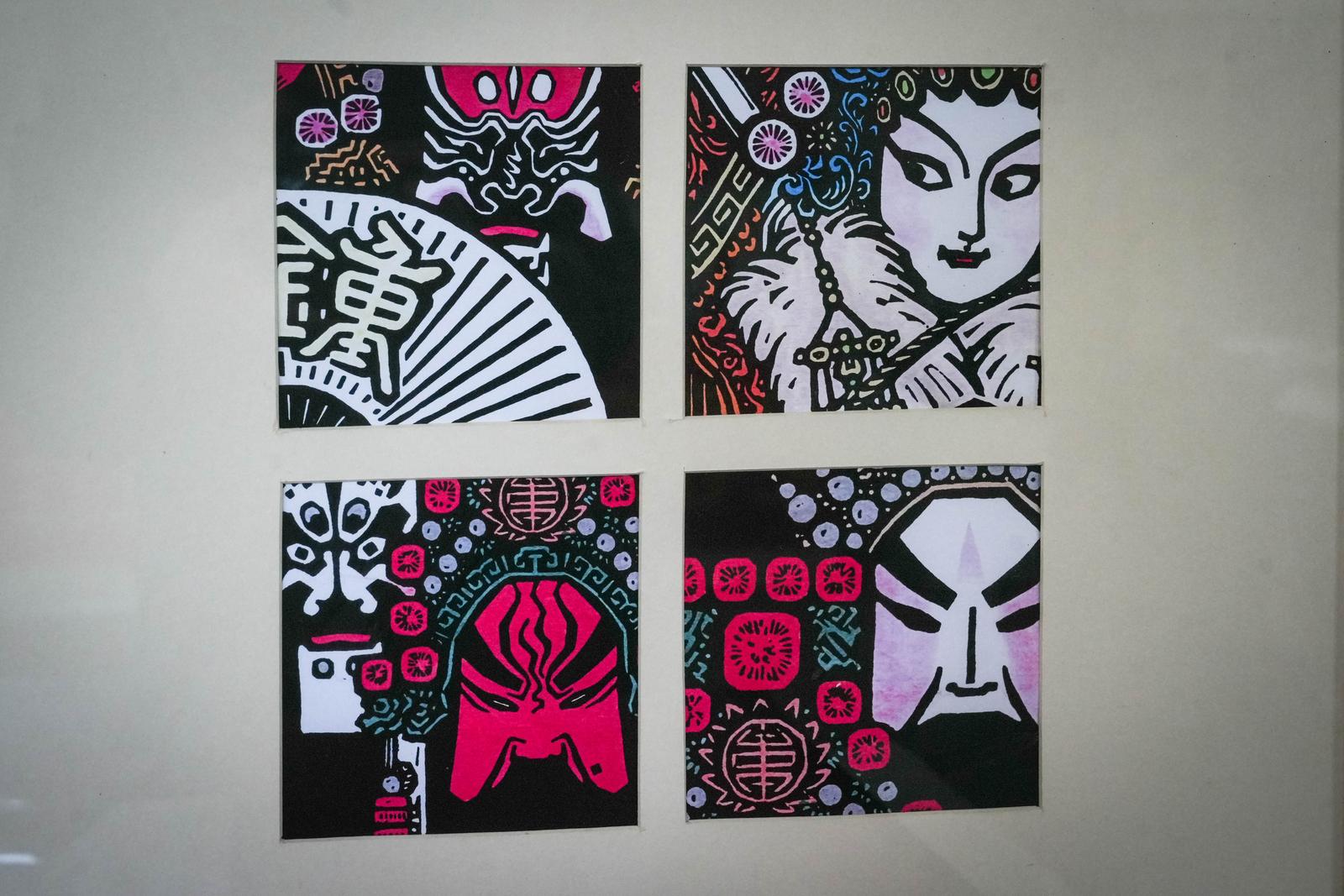 非遗镂花模印技艺代表性传承人张宇博设计的三国脸谱模印作品