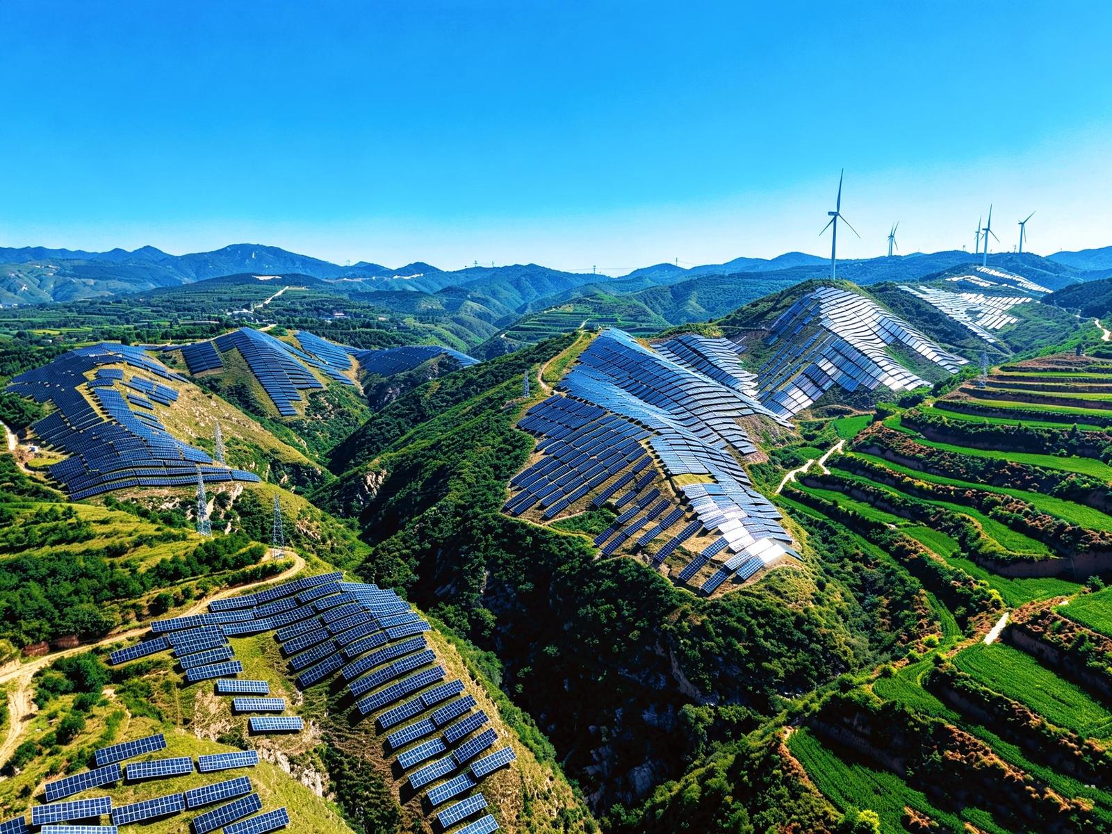 2026年7月24日,运城市平陆县圣人涧镇的山坡上,连片光伏板构成一道山野风景线。郝健 摄